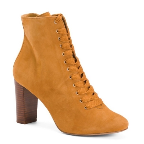 Sezane Alicia Heeled Booties 6.5 NIB Lace Up Suede Leather French Almond Toe - Picture 5 of 15